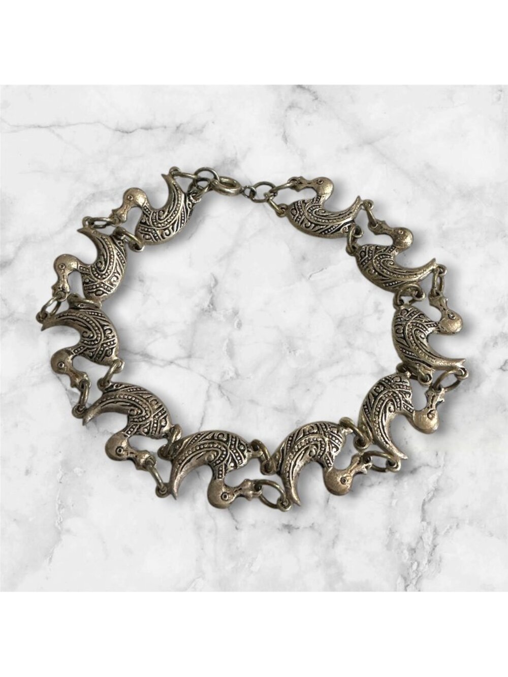 Vintage Rare Sterling Silver Duck charm Link Bracelet 7-Inch 7.6g Made In Spain